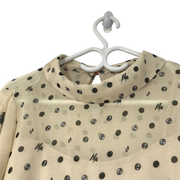 Women's Semi Sheer Polka Dot Blouse With Mock Turtleneck Light Cream/Beige Small - Picture 2 of 12